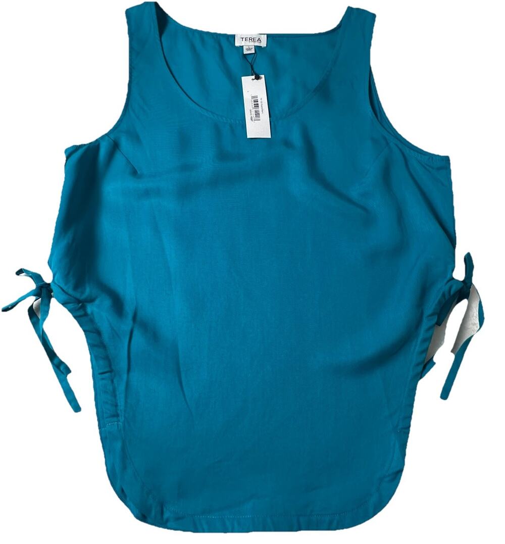Terea By Andrea Pitter Women's Teal Sleeveless Top Open Sides Pull Tie Bow Large